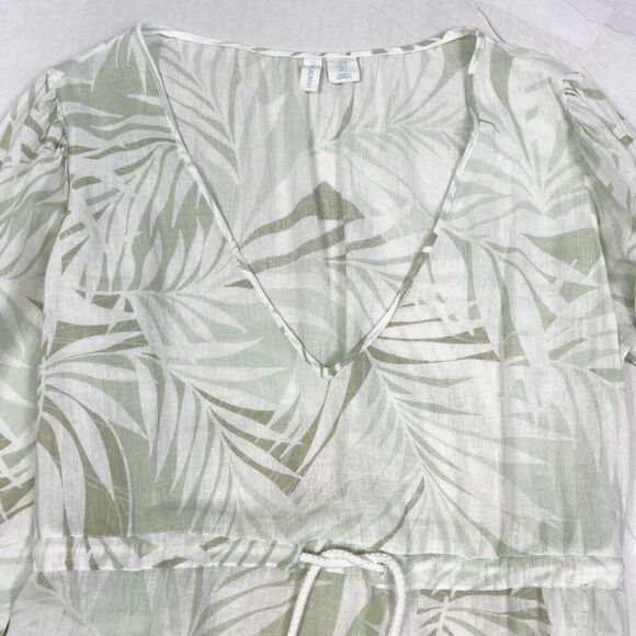 Cynthia Rowley Green Linen Blend Kaftan Midi Dress Cover Up Tropical Beach Small - Picture 4 of 10